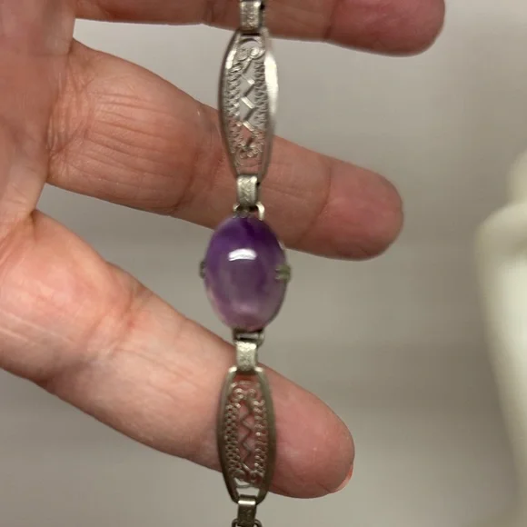 Beautiful Vintage Amethyst and Sterling Bracelet - Picture 9 of 16